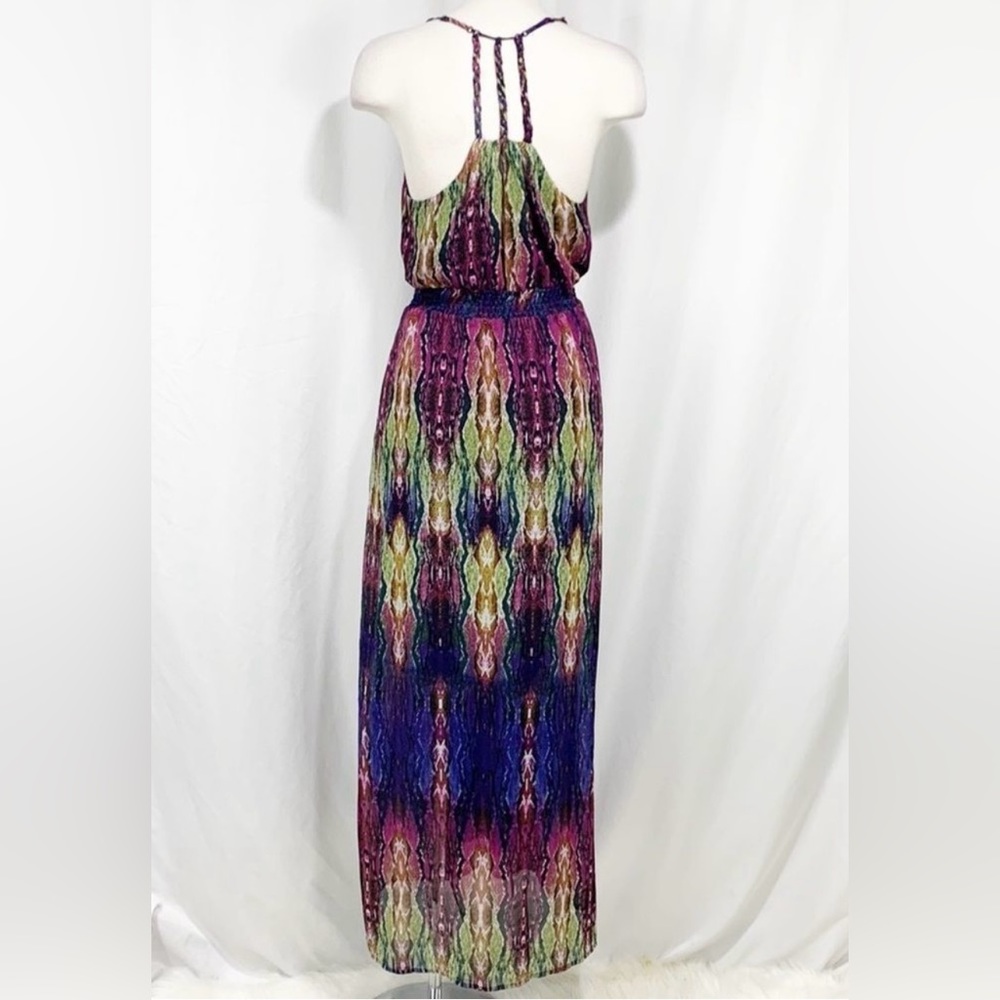 Anthropologie Charlie Jade Purple and Green Snakeskin V-Neck Maxi Dress | Size S - Picture 3 of 11